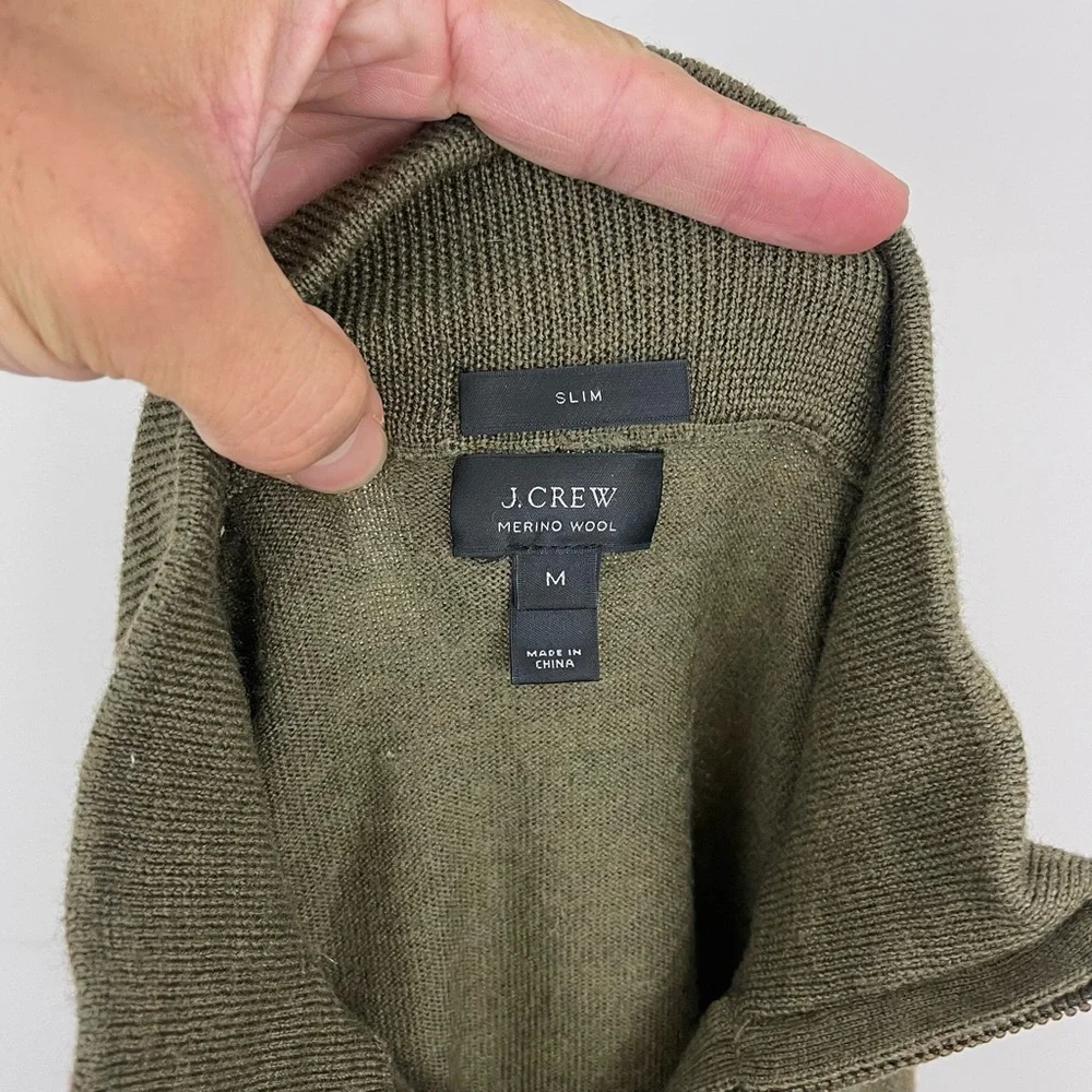 J. Crew Slim Fit 100% Merino Wool Half Zip Sweater in Olive Green